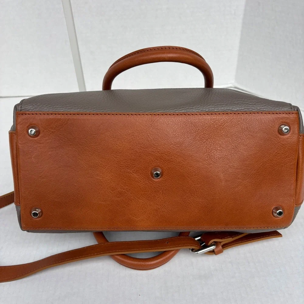 Valentina Italy Pebbled Leather Satchel Bag Taupe Cognac Brown sil Hardware NWOT